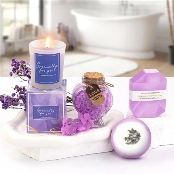 Gifts for Women Spa Basket, Lavender Spa Gift Basket,16 Pcs Self Care Package - Picture 5 of 7